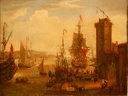 English and dutch ships taking on stores at a port Jacob Knyff